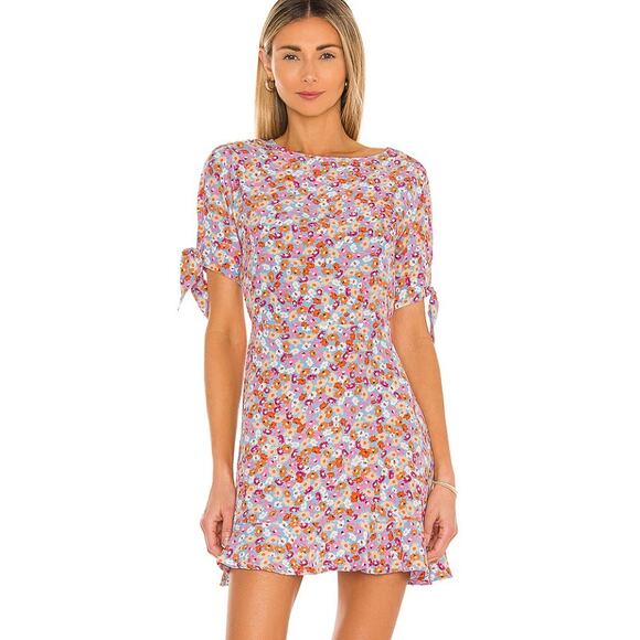 FAITHFULL THE BRAND Daphne Mini Dress Turnesol Floral Print Tie Sleeve 8 Revolve - Picture 1 of 6